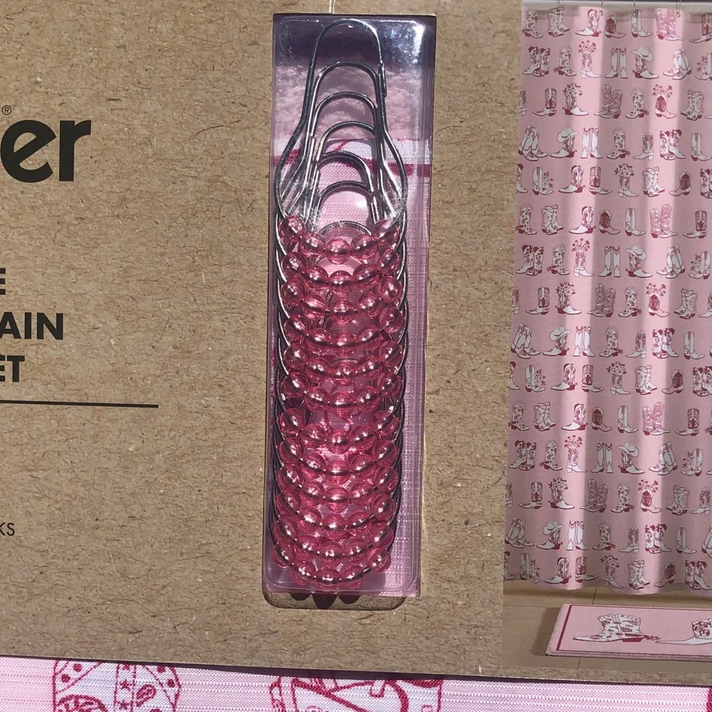 NWT Wrangler Pink Cowboy Boot Shower Curtain and Rug Set